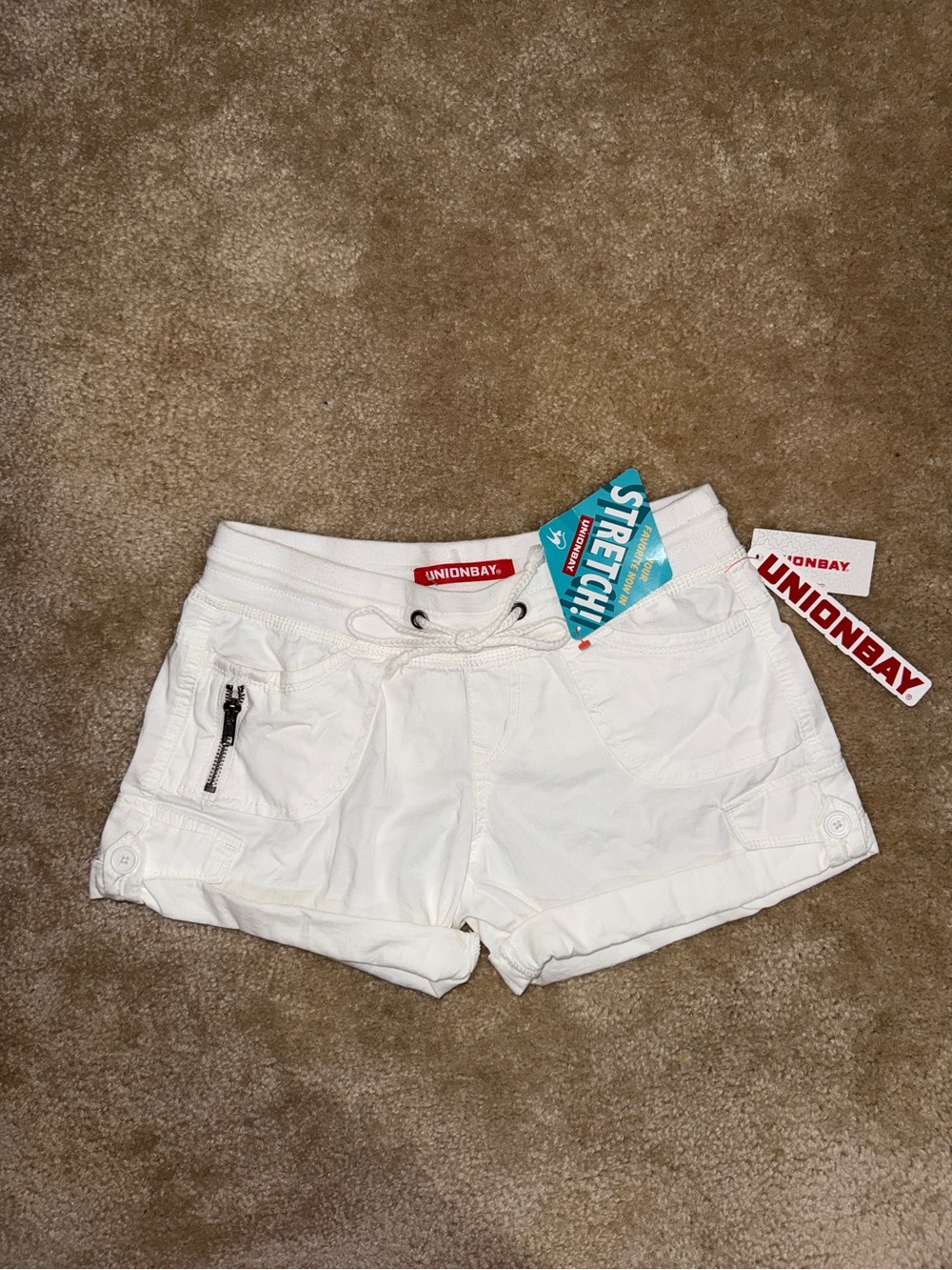 NWT Unionbay Christy White Stretch Cargo Drawstring Mini Shorts XS